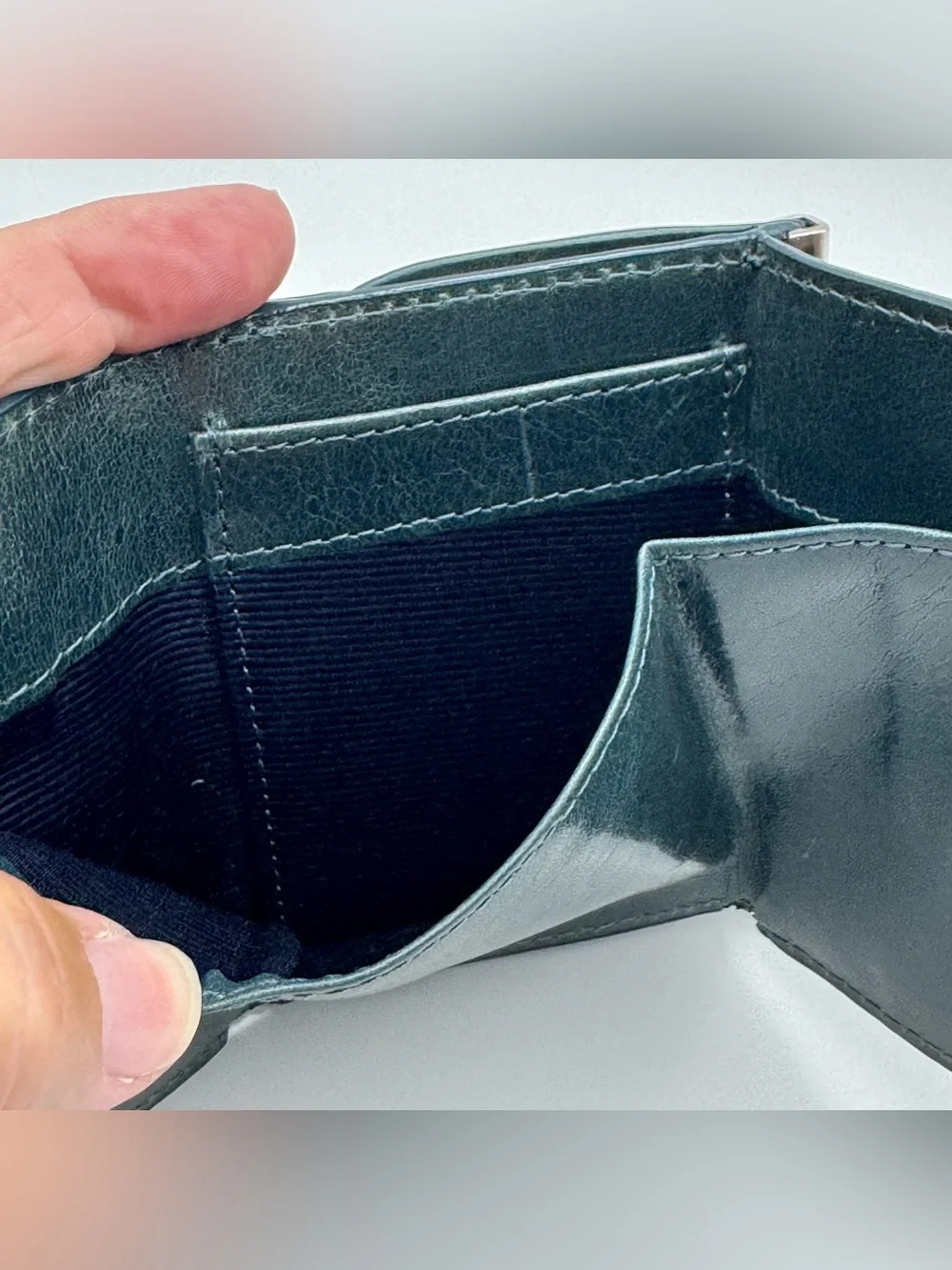 A’bas charcoal Leather Double Sided Trifold Wallet Coin Purse Fiocchi Italy